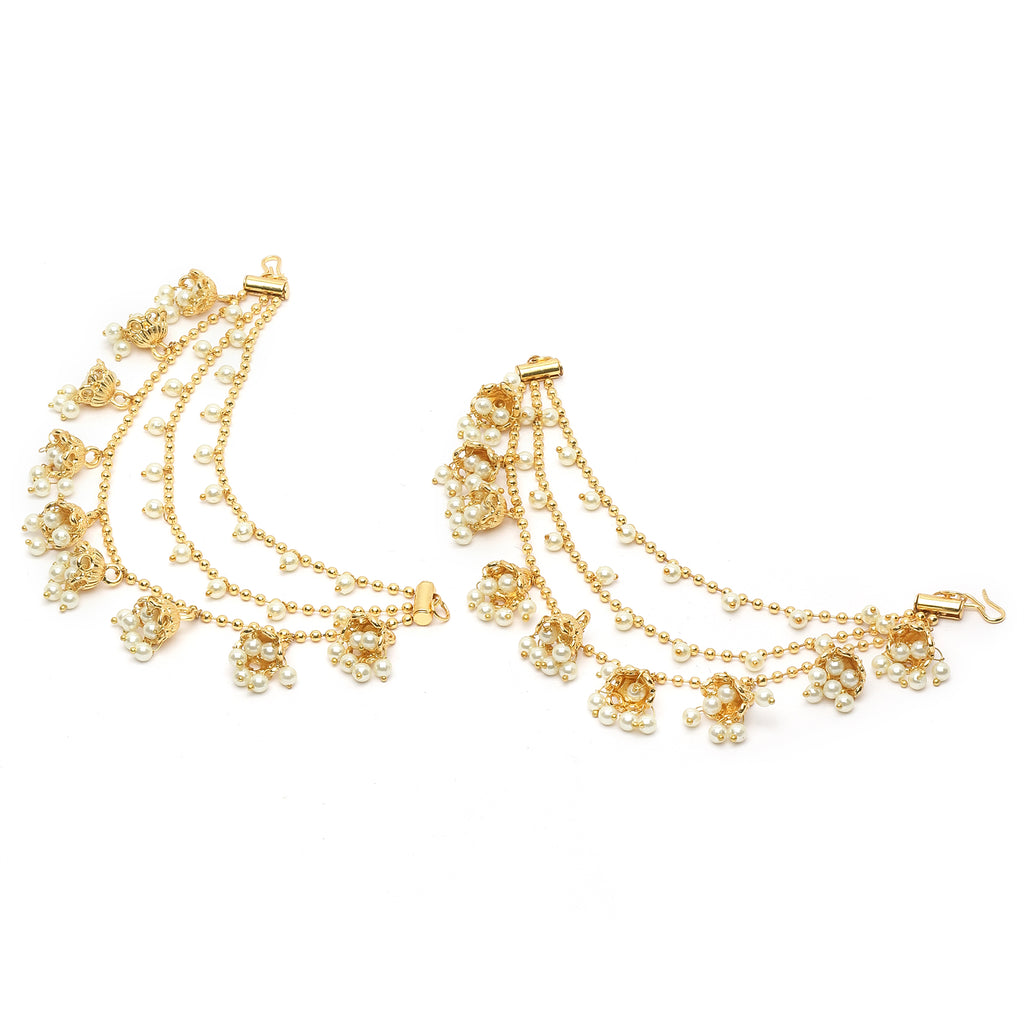 Sanjog Gold-Plated Pearls Studded Classic Layered Ear Chain Ear Cuff 9 Jhumki Jhumka Earring