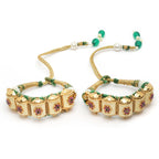 Women Set of 2 Gold-Plated Kundan Thread Meenakari Rajasthani Bridal Pochi Bracelet
