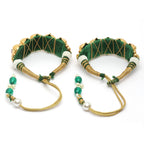 Women Set of 2 Gold-Plated Kundan Thread Meenakari Rajasthani Bridal Pochi Bracelet