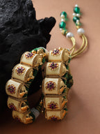 Women Set of 2 Gold-Plated Kundan Thread Meenakari Rajasthani Bridal Pochi Bracelet