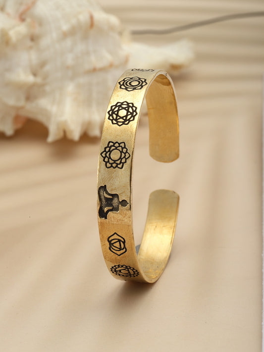 Gold-Plated Brass Stacking Hammered Seven Chakra Buddha Cuff Bracelet