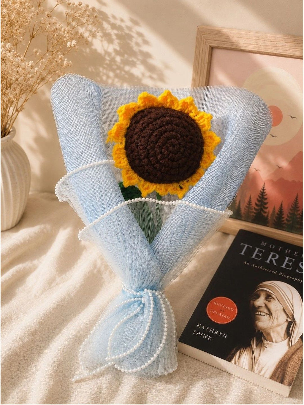 Handmade Crochet Sunflower Bouquet with Ribbon Wrap – Yellow