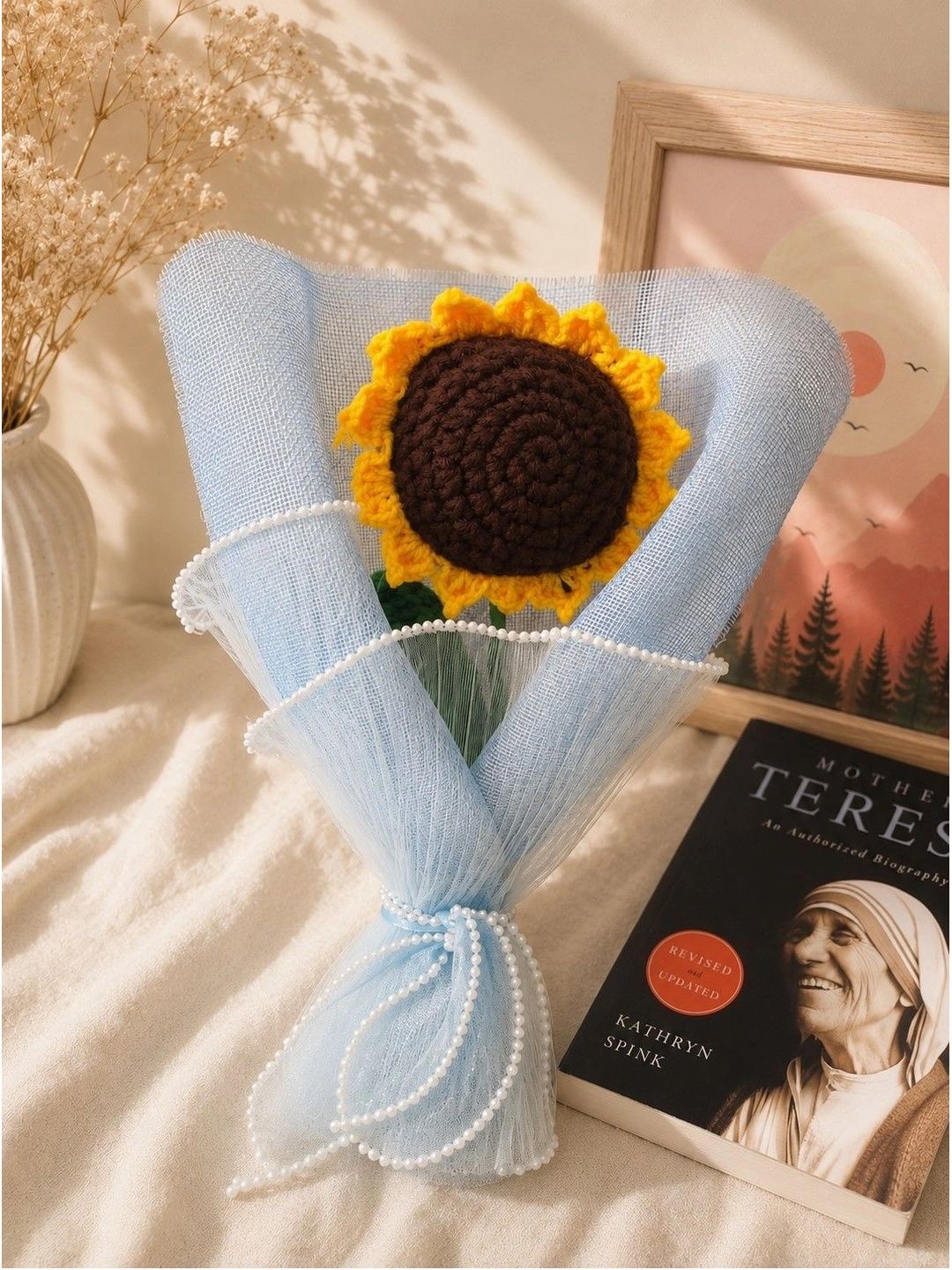Handmade Crochet Sunflower Bouquet with Ribbon Wrap – Yellow