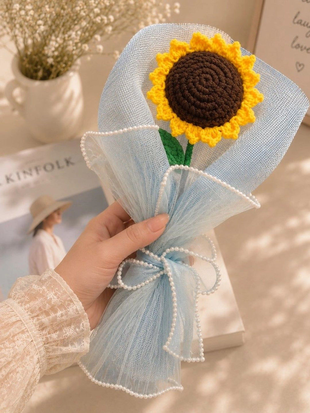 Handmade Crochet Sunflower Bouquet with Ribbon Wrap – Yellow