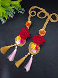 Lace & Gota Flower Choti Paranda Ponytail Braid Holder – Gold & Pink Tassel
