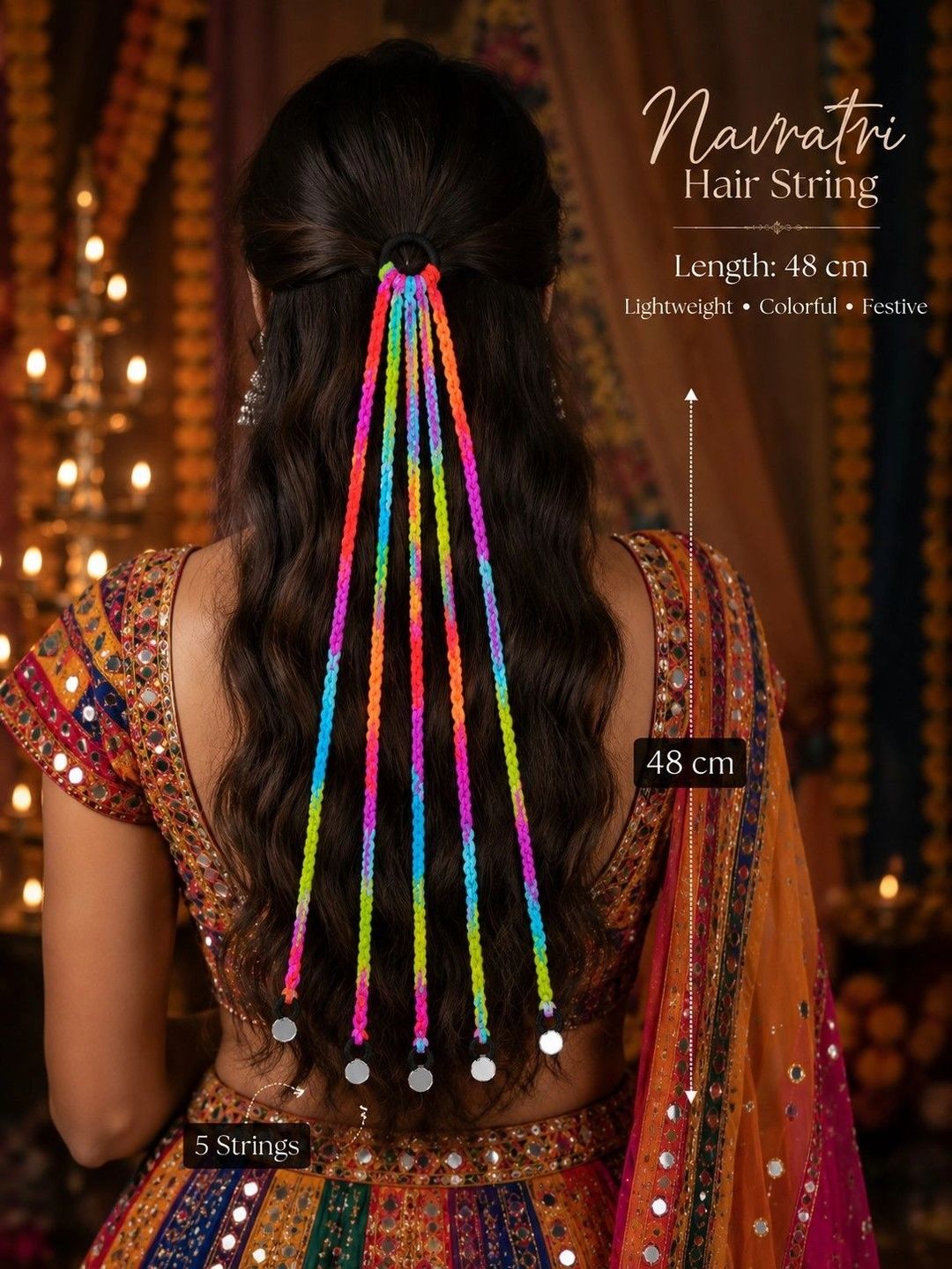 Handmade Crochet Choti Paranda Boho Hair Strings – Rainbow Pink