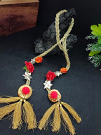 Lace & Gota Rose Choti Paranda Ponytail Braid Holder – Gold & Red