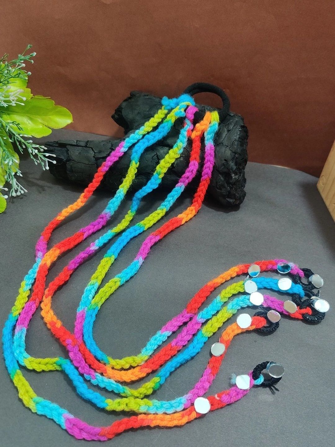 Handmade Crochet Choti Paranda Boho Hair Strings – Rainbow Pink