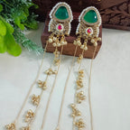 Gold-Toned Geometric Drop Earrings | Kundan Studded Beaded Kashmiri Style