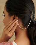 Gold-Plated Pearls Studded Classic Layered Ear Chain Earrings