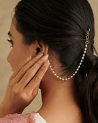 Gold-Plated Pearls Studded Classic Layered Ear Chain Earrings