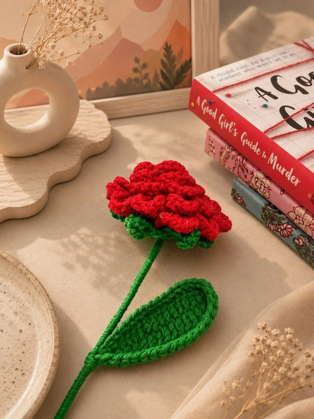 Handmade Crochet Rose Artificial Flower – Red