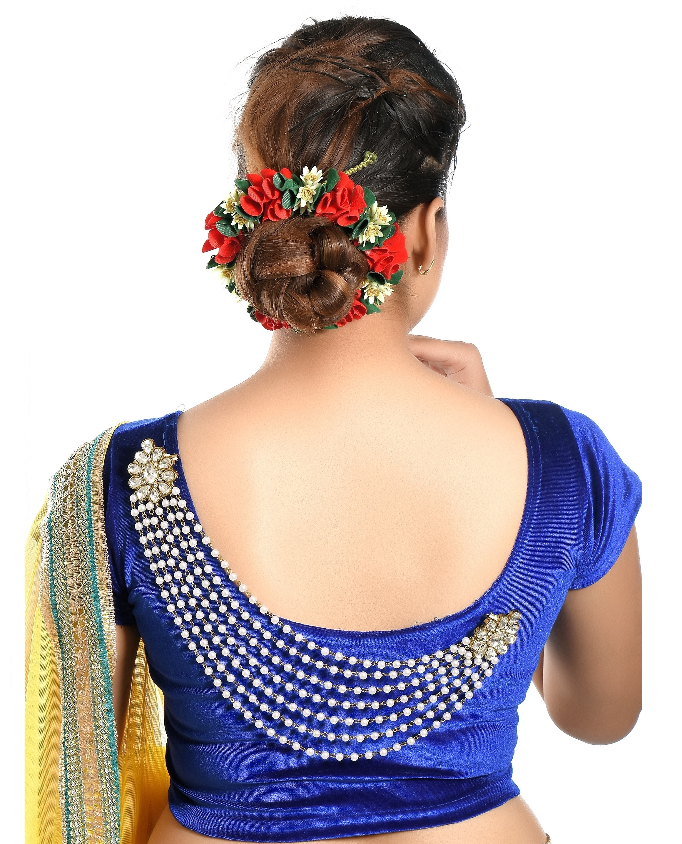Gold-Toned & White Stone Studded Multi-Layered Blouse Saree Brooch