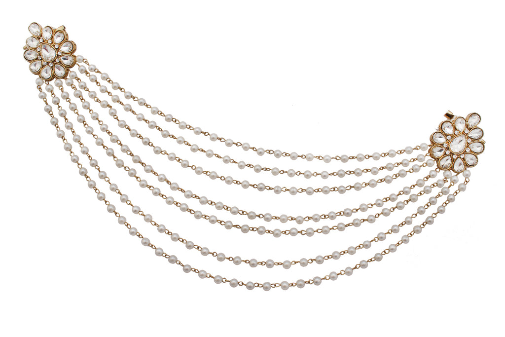 Gold-Toned & White Stone Studded Multi-Layered Blouse Saree Brooch