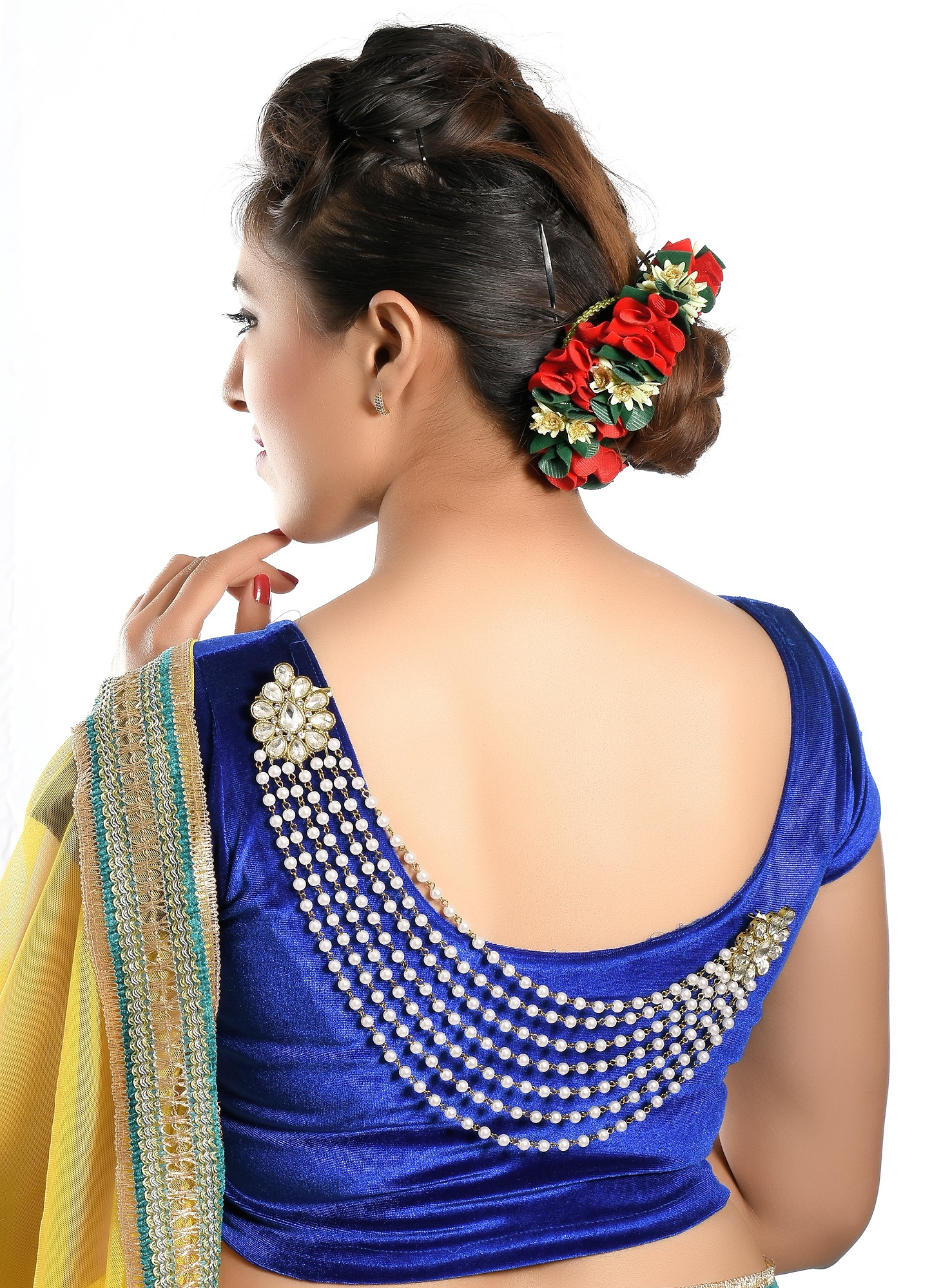 Gold-Toned & White Stone Studded Multi-Layered Blouse Saree Brooch