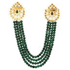 Gold-Toned & Green Artificial Stones Studded & Beaded Wedding Long Brooch