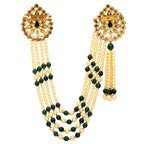 Unisex Off White & Green Beaded and Stone Studded Brooch