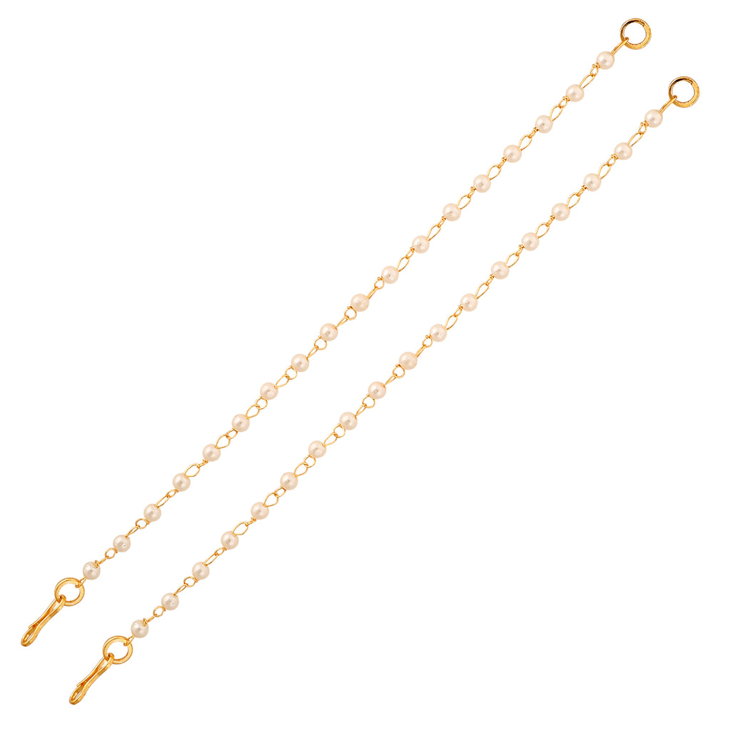 Gold-Plated Pearls Studded Classic Layered Ear Chain Earrings