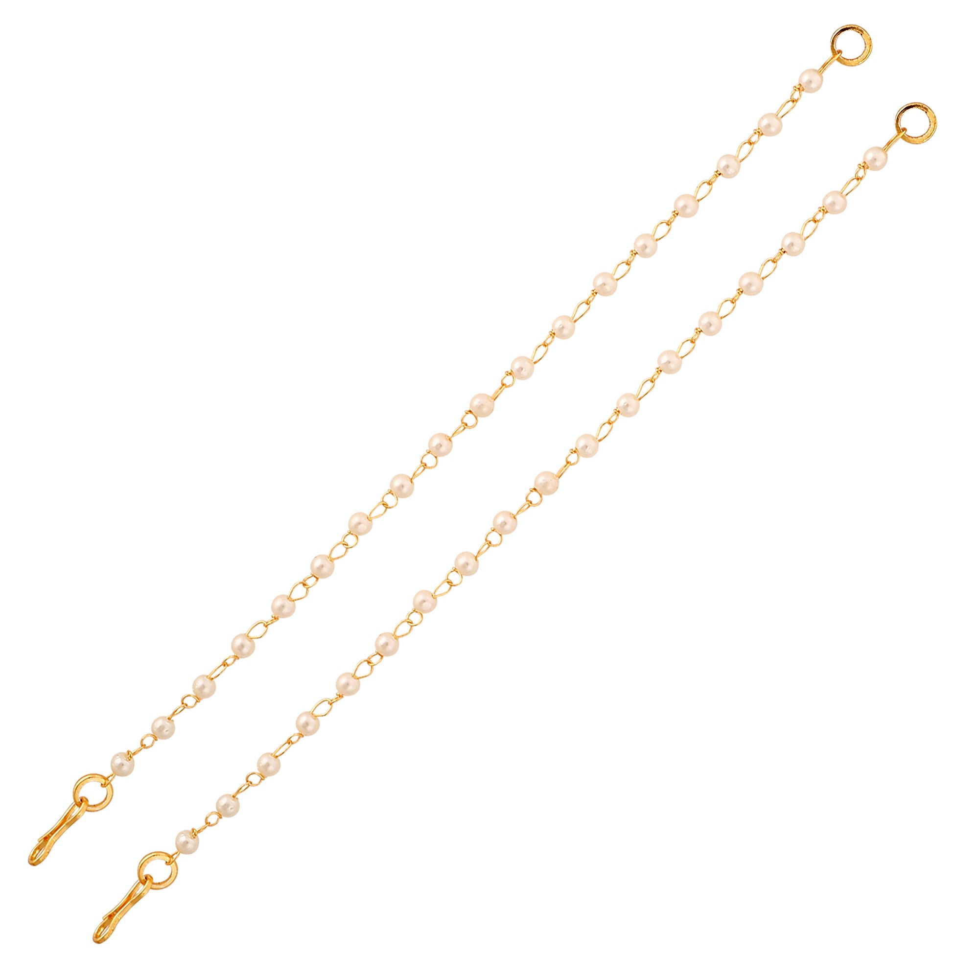 Gold-Plated Pearls Studded Classic Layered Ear Chain Earrings