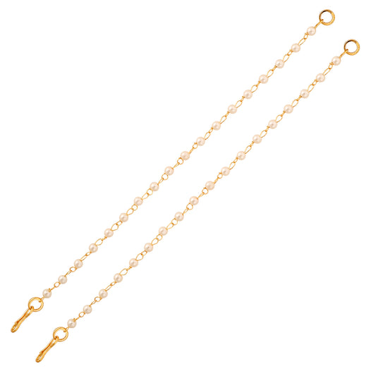 Gold-Plated Pearls Studded Classic Layered Ear Chain Earrings