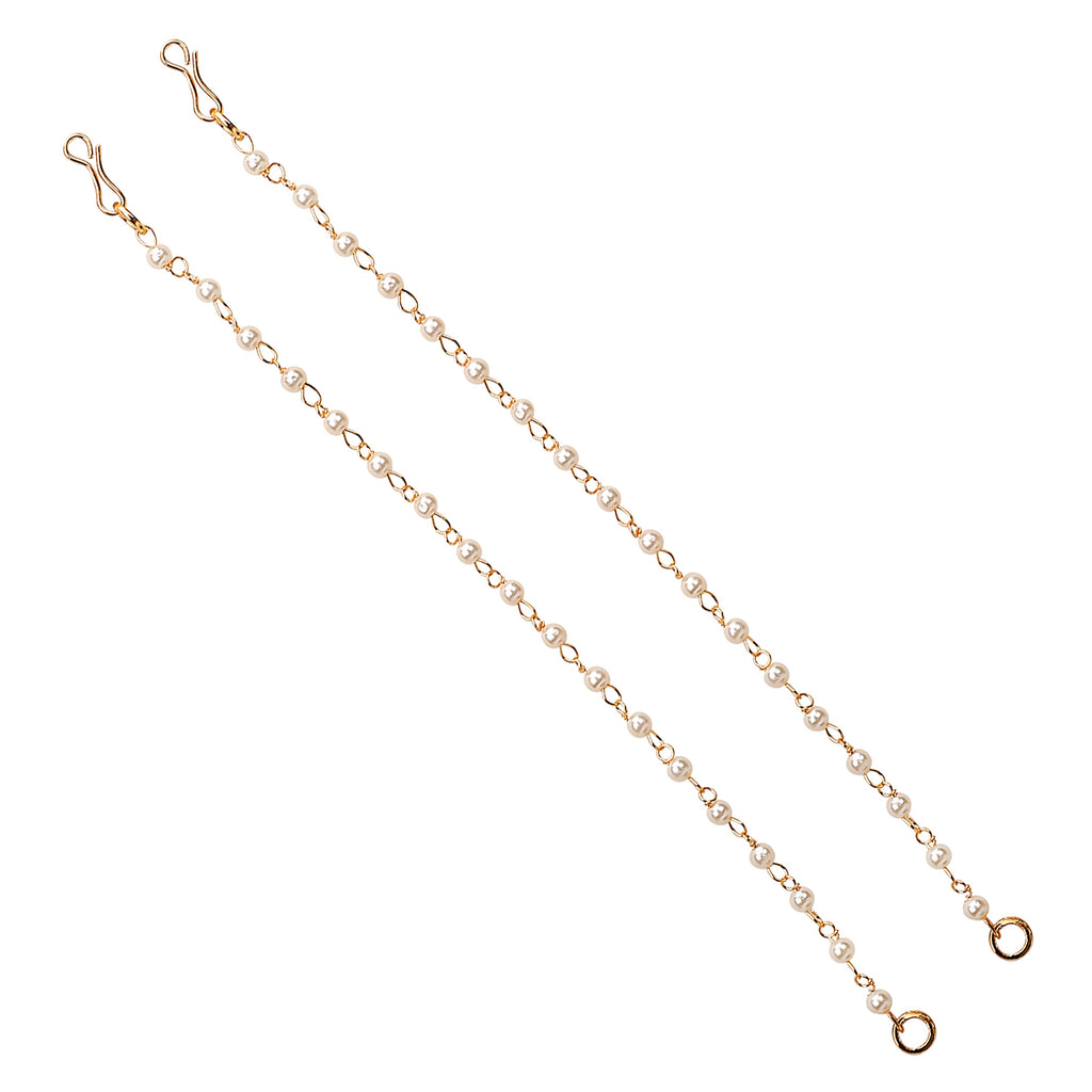 Gold-Plated Pearls Studded Classic Layered Ear Chain Earrings
