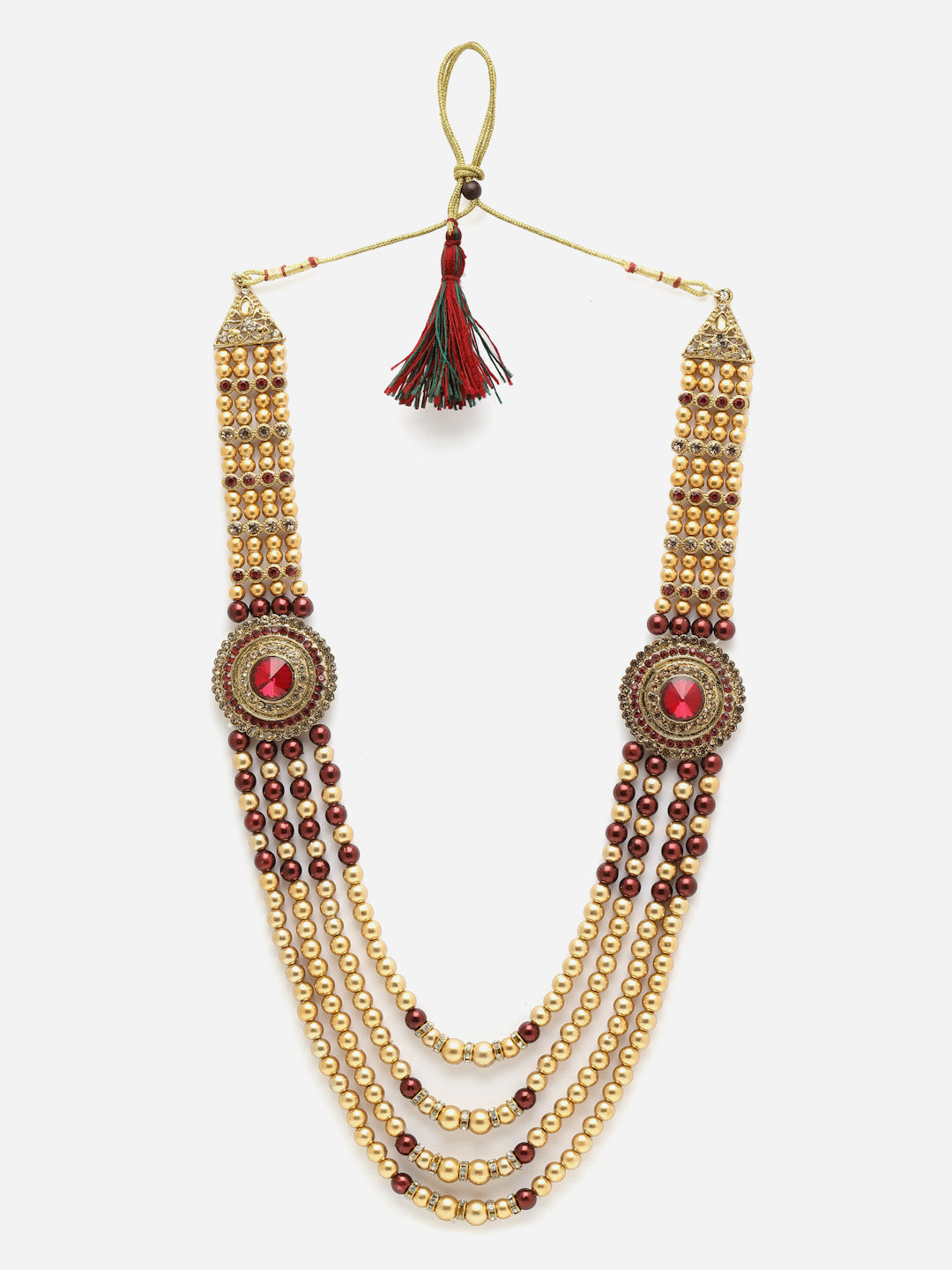Gold-Plated Beaded Layered Groom Necklace for Men | Traditional Wedding Jewelry
