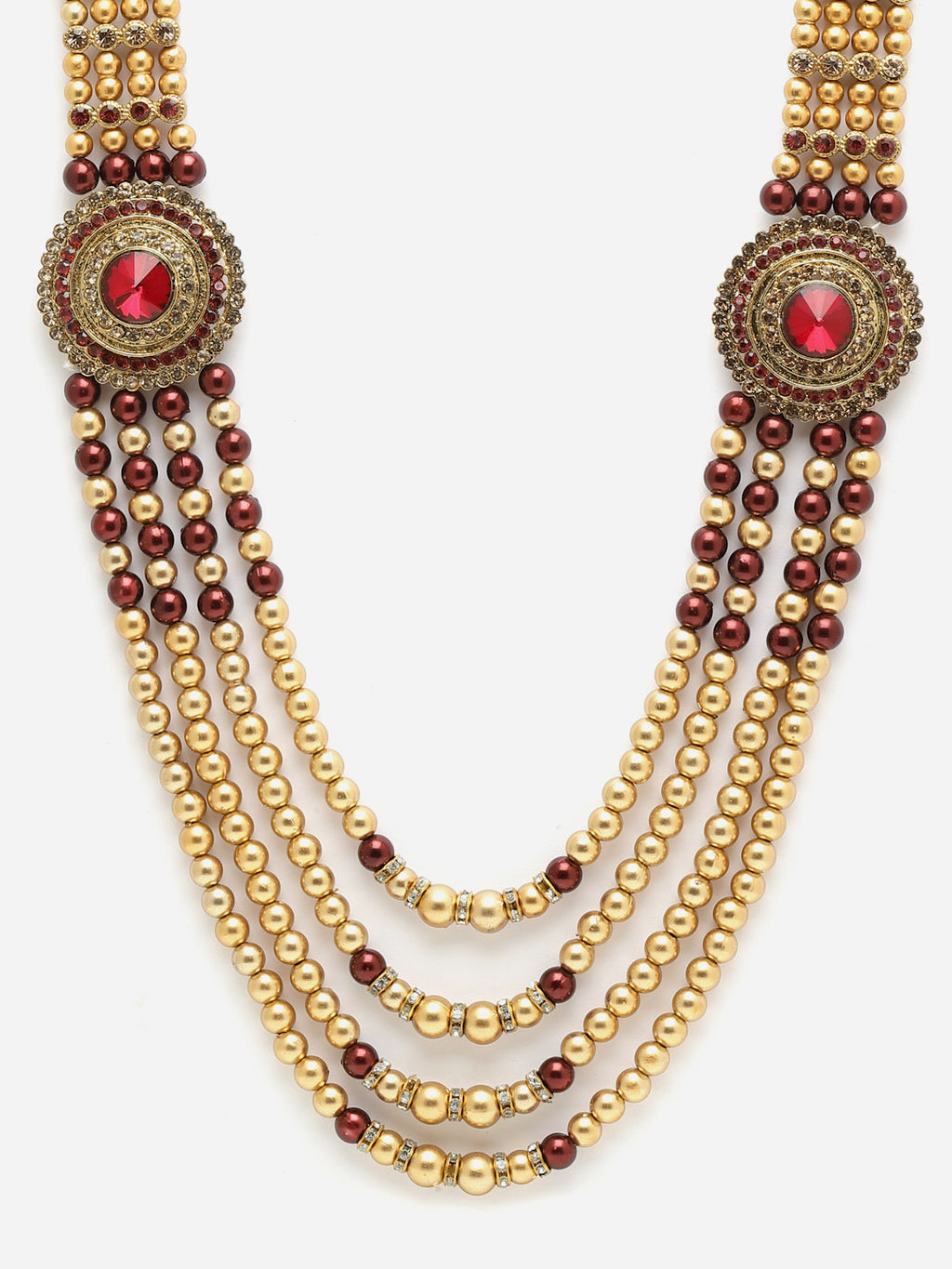 Gold-Plated Beaded Layered Groom Necklace for Men | Traditional Wedding Jewelry