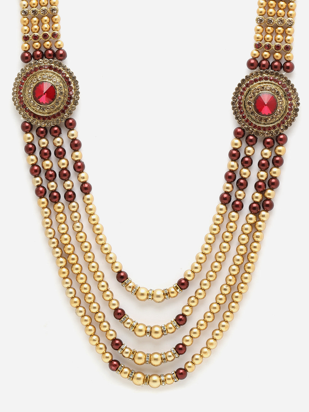 Gold-Plated Beaded Layered Groom Necklace for Men | Traditional Wedding Jewelry