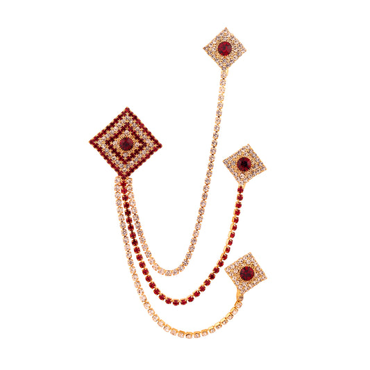 Unisex Gold-Toned & Maroon Embellished American Diamond Brooch Lapel Pin