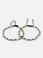 Set Of 2 Oxidized German Silver-Plated & Black Elephant Charm Thread Anklets