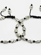 Set Of 2 Oxidized German Silver-Plated & Black Elephant Charm Thread Anklets