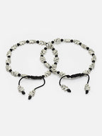 Set Of 2 Oxidized German Silver-Plated & Black Elephant Charm Thread Anklets