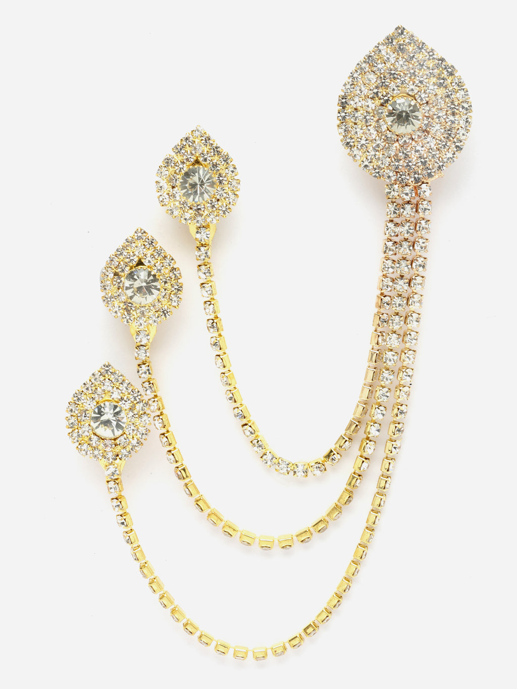 Men Stone-Studded Statement American Diamond Brooch Chain Lapel Pin