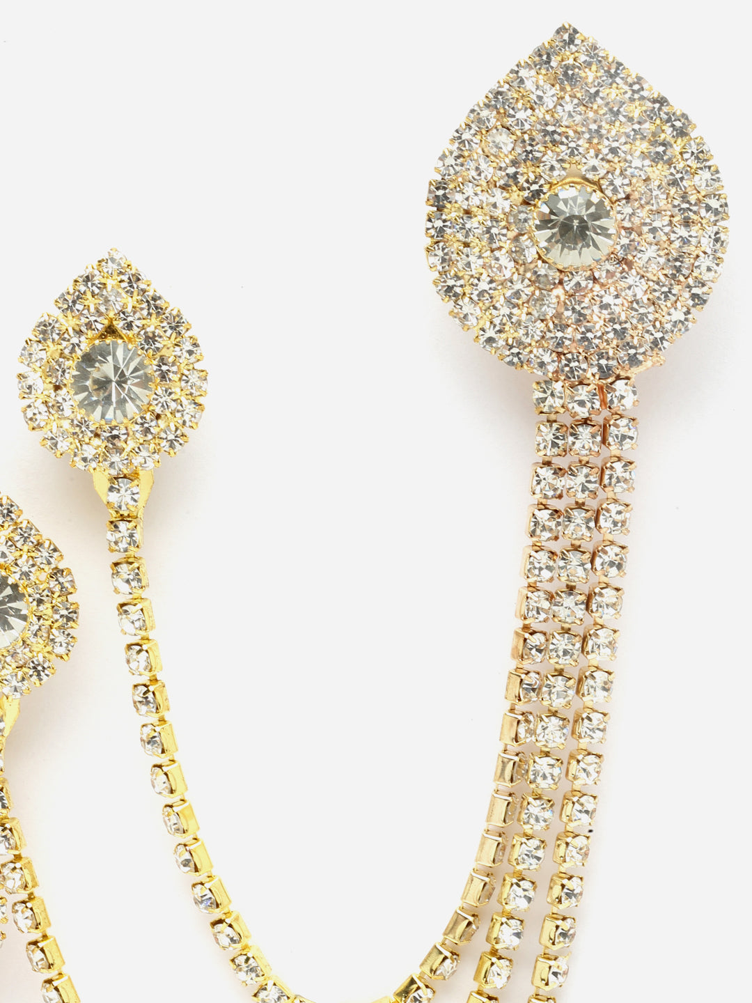 Men Stone-Studded Statement American Diamond Brooch Chain Lapel Pin