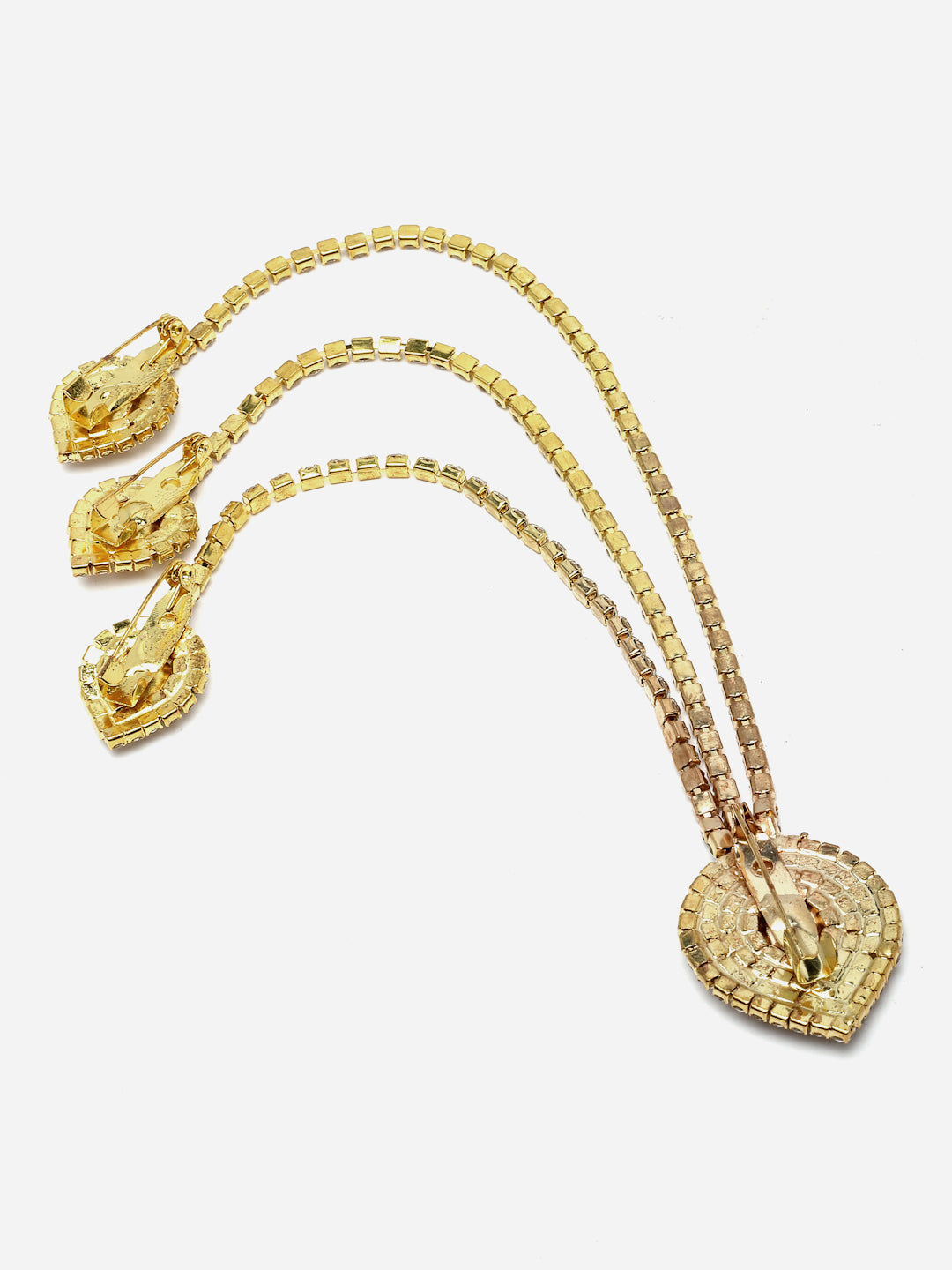 Men Stone-Studded Statement American Diamond Brooch Chain Lapel Pin