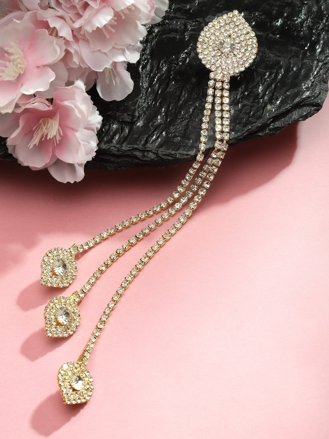Men Stone-Studded Statement American Diamond Brooch Chain Lapel Pin