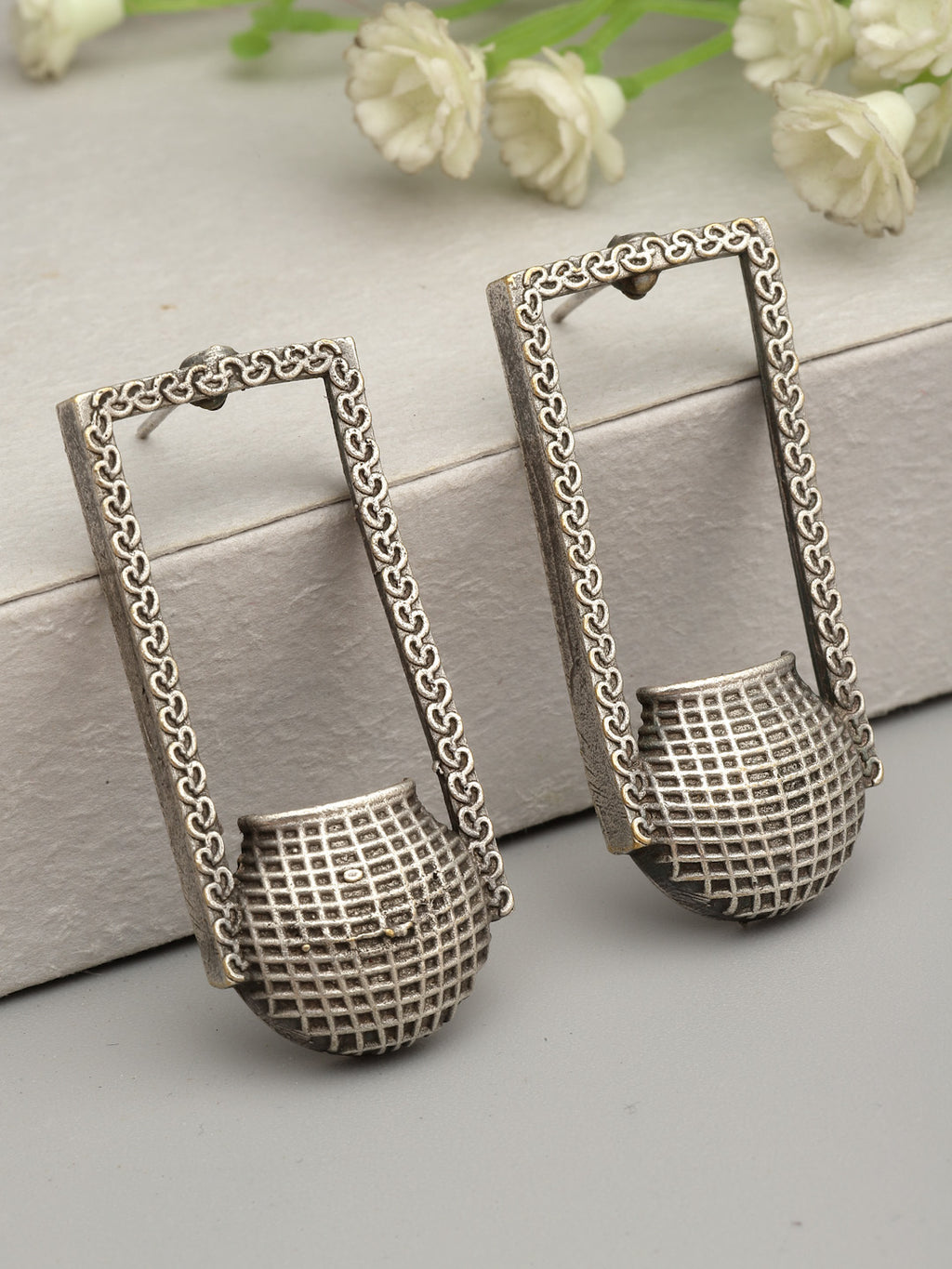 Silver-Plated Contemporary Drop Earrings