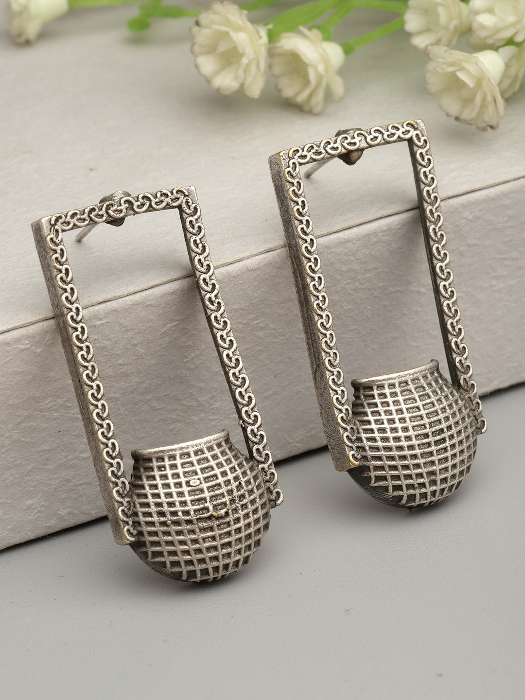 Silver-Plated Contemporary Drop Earrings