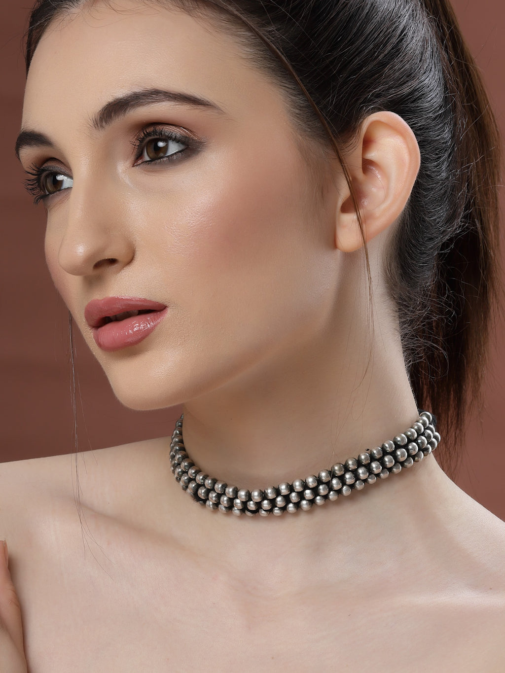 German Silver-Plated Ball Beaded Choker Tribal Festive Necklace