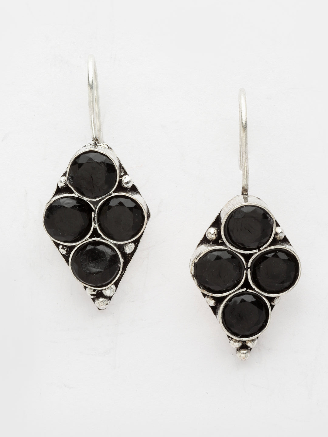 Silver-Plated German Silver Contemporary Oxidised Artificial Stones Stud Earrings