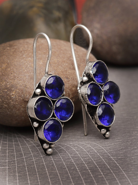 Silver-Plated German Silver Contemporary Oxidised Artificial Stones Stud Earrings