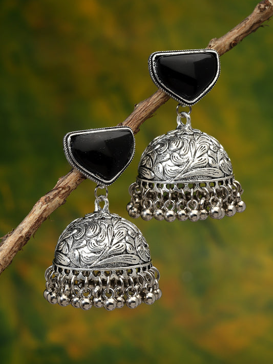 Silver-Plated German Silver Contemporary Oxidised Jhumka Earrings