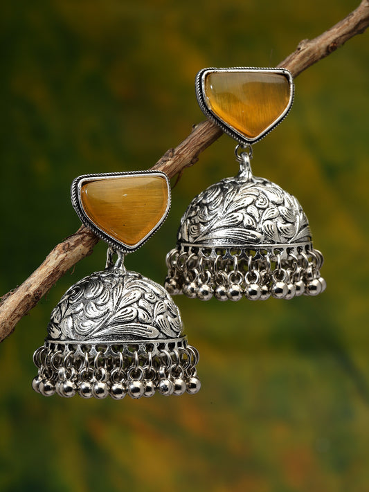 Silver-Plated Contemporary Artificial Stones Jhumkas