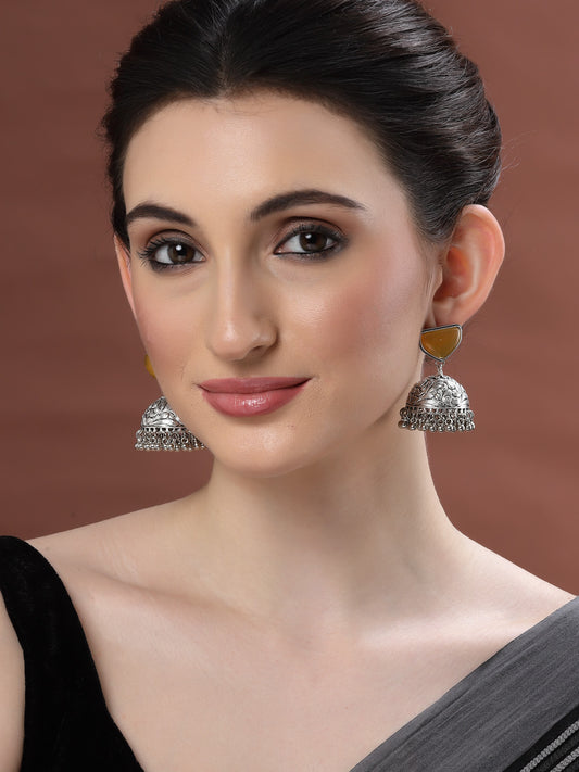 Silver-Plated Contemporary Artificial Stones Jhumkas