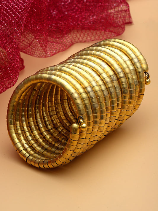 Gold-Plated Oxidised Spring Spiral Cuff Statement Brass Bracelet