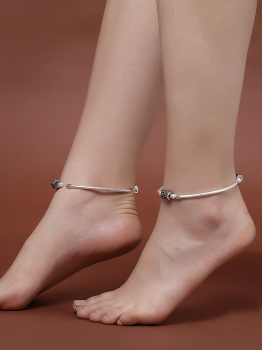 Silver Plated Artificial Beads German Silver Single Anklet