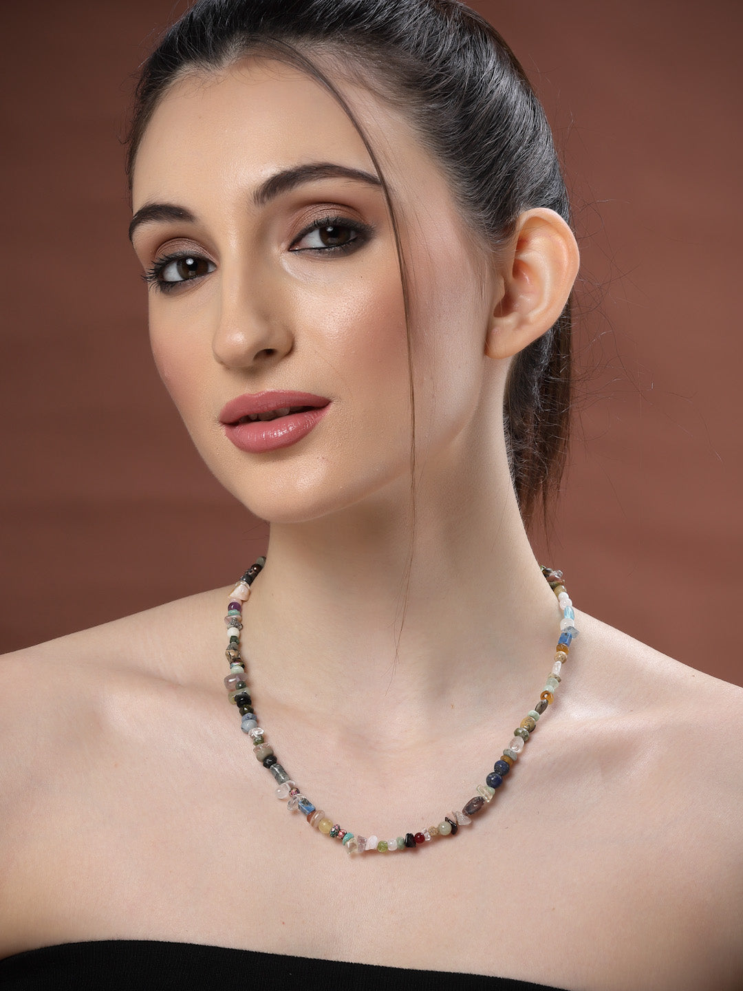 Unisex Natural Stone Crystal Pearl Tribal Statement Beach Necklace