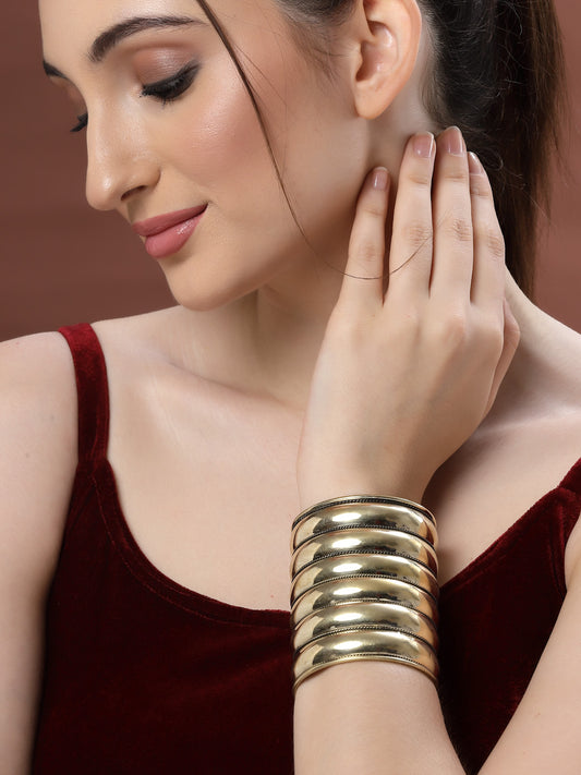 German Gold-Plated Statement Brass Stacking Hammered Statement Cuff Bracelet