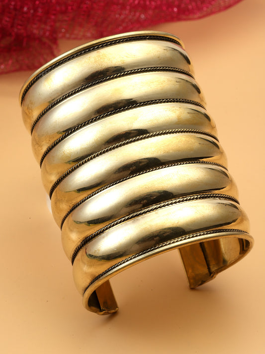 German Gold-Plated Statement Brass Stacking Hammered Statement Cuff Bracelet