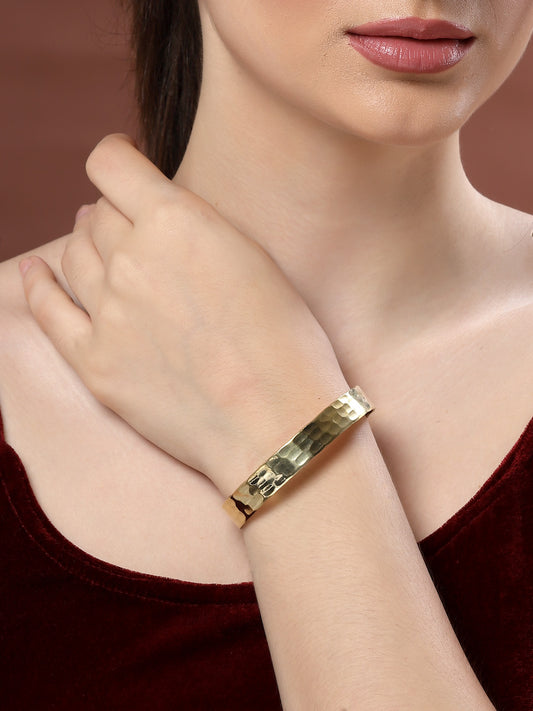 Unisex Gold Plated Statement Brass Stacking Hammered Cuff Bracelet